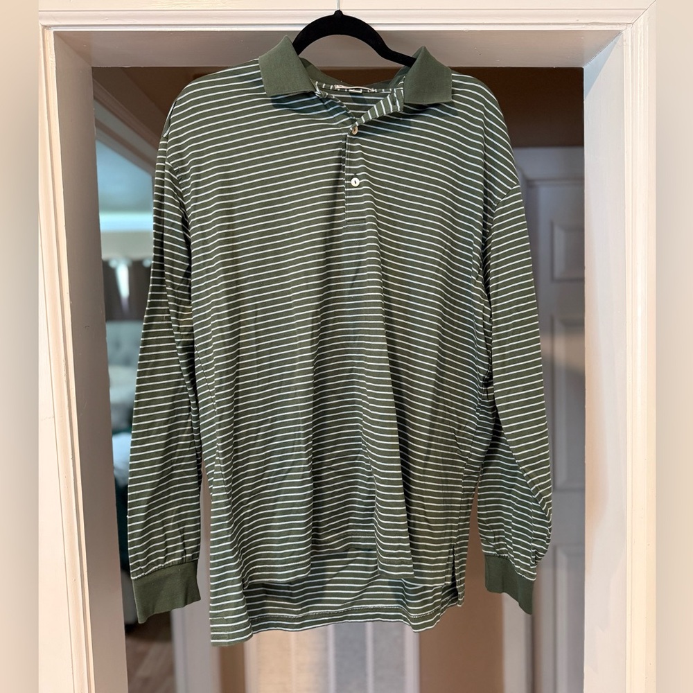 Peter Millar Green Striped Polo Shirt